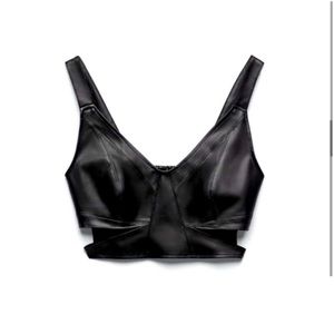 Zara Faux Leather Cut Out Crop Top Black